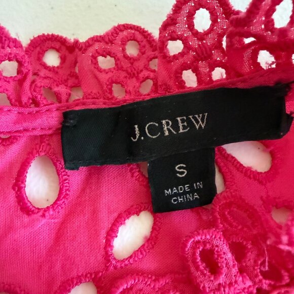 J.CREW Women's Tank Top Sz S Hot Pink Eyelet Lace Mock Neck Ruffle Pullover - Picture 4 of 10
